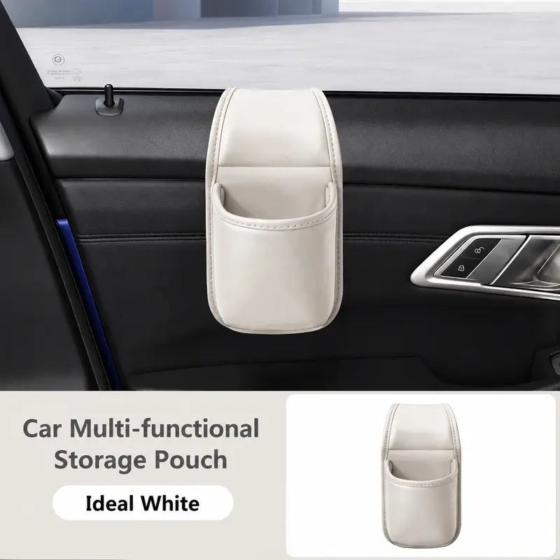 ๐ฑ Slim Car Phone Storage Pocket โ Peel & Stick Faux Leather Organizer