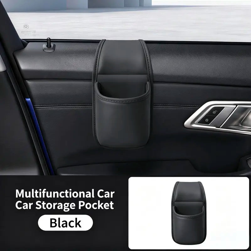📱 Slim Car Phone Storage Pocket – Peel & Stick Faux Leather Organizer