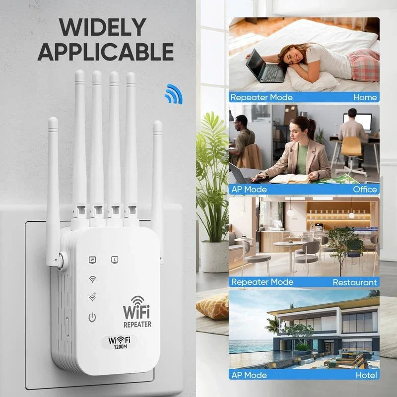 📶 Stop WiFi Dead Zones – Dual-Band 1200Mbps WiFi Extender with 6 Antennas
