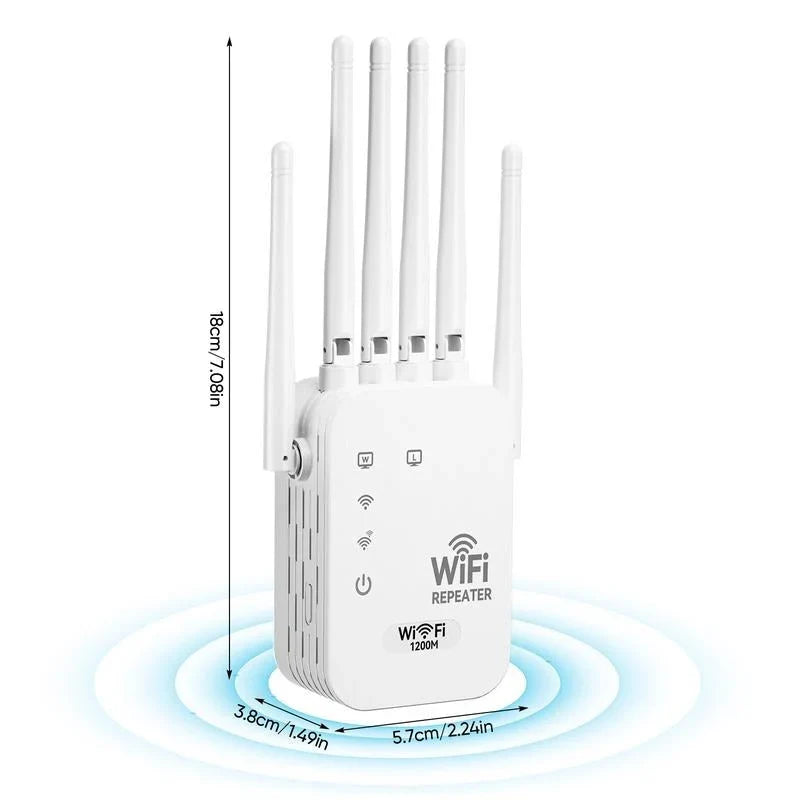 📶 Stop WiFi Dead Zones – Dual-Band 1200Mbps WiFi Extender with 6 Antennas
