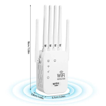 📶 Stop WiFi Dead Zones – Dual-Band 1200Mbps WiFi Extender with 6 Antennas